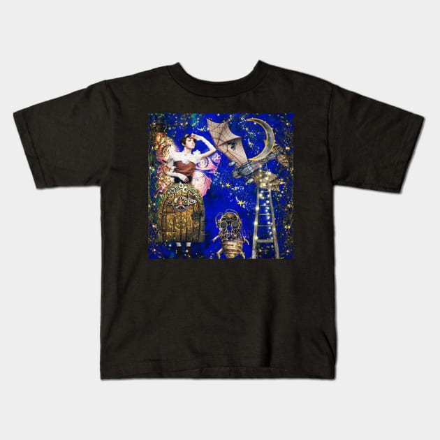 Steampunk, moon, airplane, robots and magic Kids T-Shirt by Edgot
